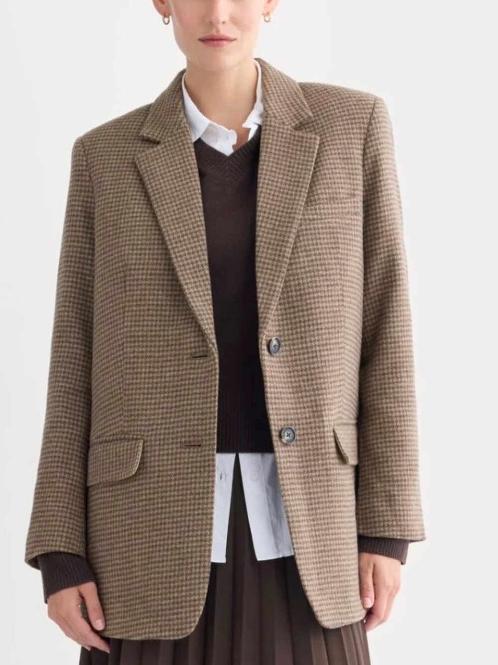 Everlane The Oversized Blazer in Wool | Brown Houndstooth Size 00